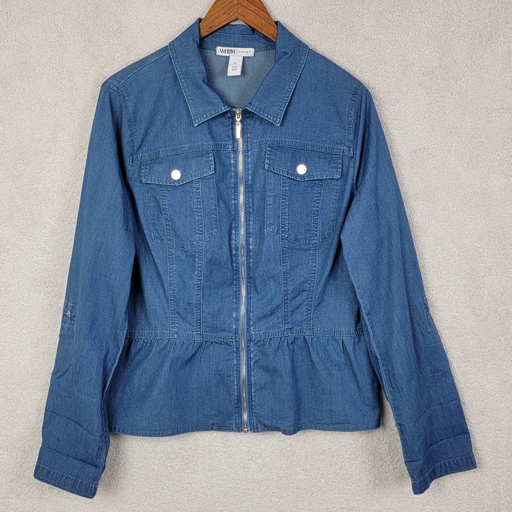 WHBM Peplum Zip Front Shacket Women XL Blue Chambray Denim Utility Fall Jacket - Picture 4 of 10